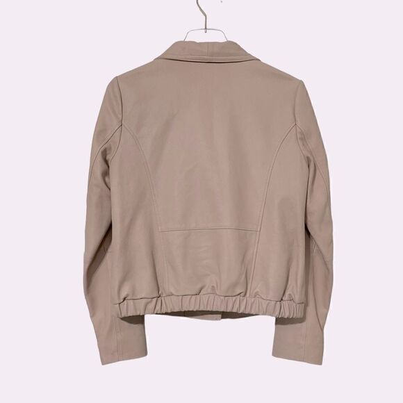 Sam Edelman Leather Bomber Jacket Neutral Blush Pink Size Small Lamb Leather - Picture 4 of 11